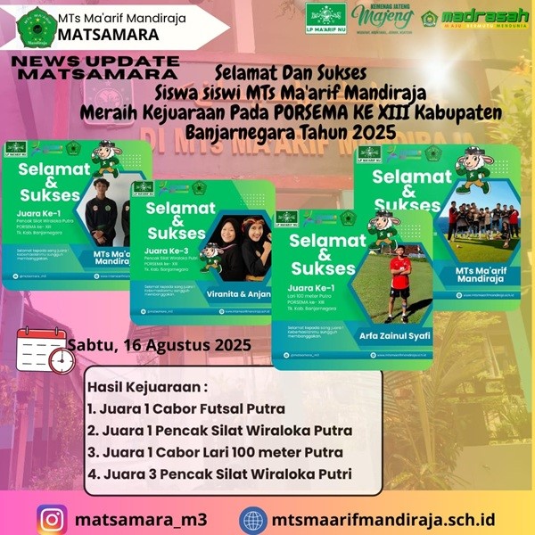 MTs Ma’arif Mandiraja Sabet Juara Porsema Kabupaten Banjarnegara Tahun 2025